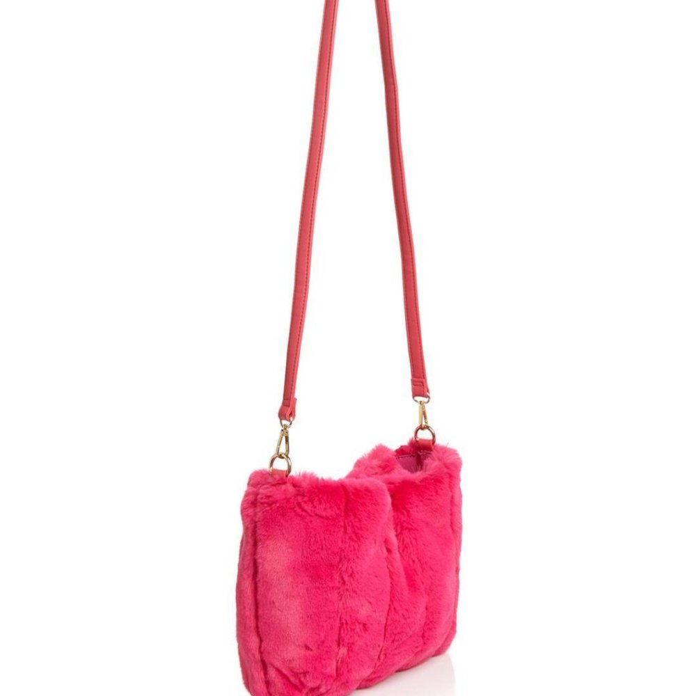 Bloomingdales Aqua Pink Fur Bag NWT